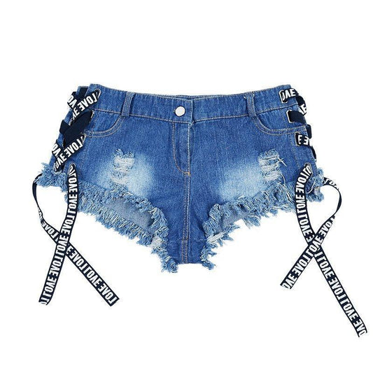 Short en jean sexy déchiré taille haute