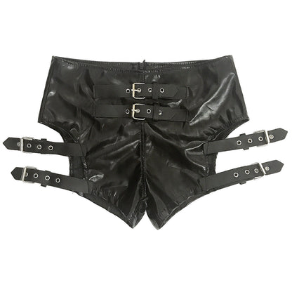 Short extensible en cuir verni pour femme avec costume de bar