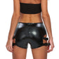 Short extensible en cuir verni pour femme avec costume de bar